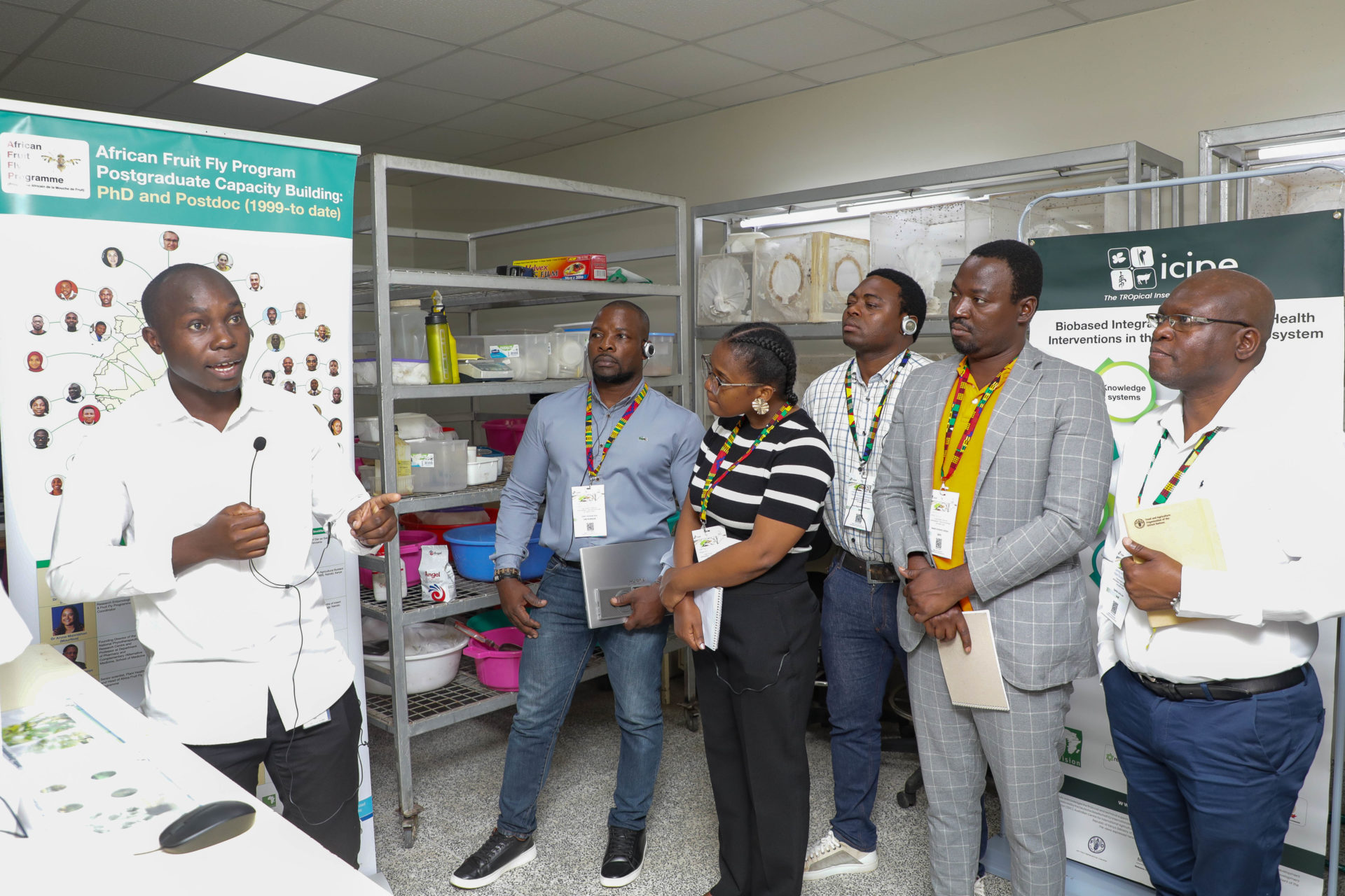 The Mozambican researchers and academics being Integrated Pest Management strategies during the lab visit